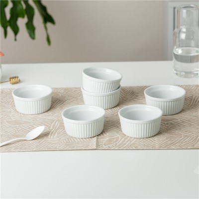 Creative popular white striped design round shape bake pan bowl ramekin