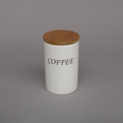 Home kitchware cheap coffee tea storage white ceramic kitchen canister with wooden lid