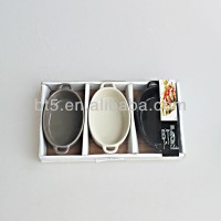 Set of 3 colorful oval casserole ceramic tapas set