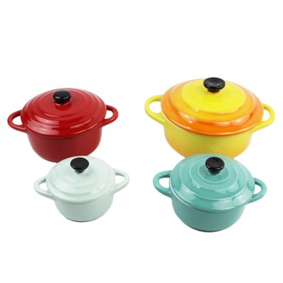 Good quality round shape durable food grade double handle ceramic casserole with lid