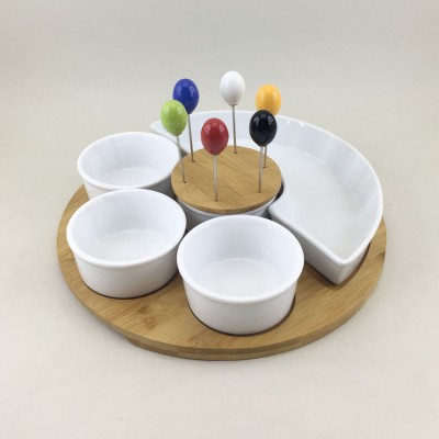 Home goods kitchen white relish tapas serving porcelain plates and bowls for dinner with forks