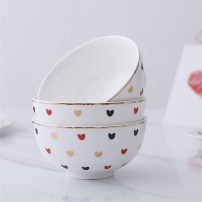 New arrival decoration gold rim non toxic decal fine cereal bowls porcelain rice bowl