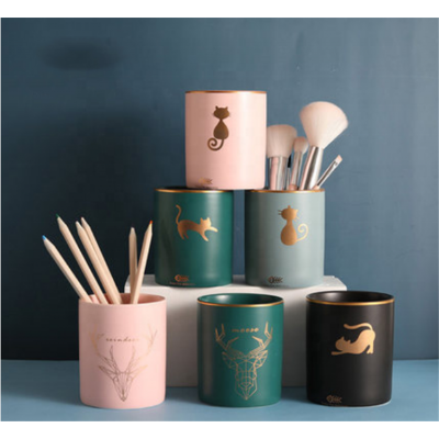 Modern cylinder shape widely used storage ceramic canister sets for pen