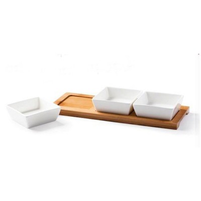 Decorative daily used sauce dipping bowls dishwasher safe tapas porcelain white serving bowls with wooden tray